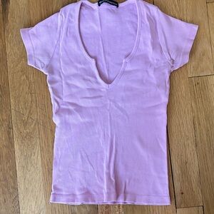 Brandy Melville pink V-Neck Ribbed Top